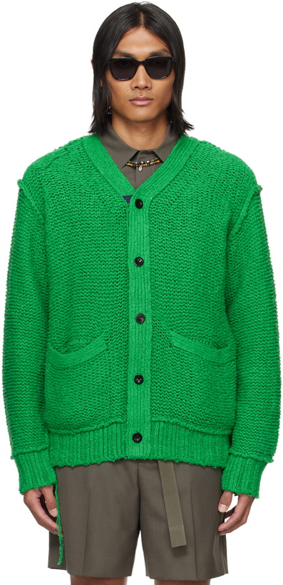 Photo: sacai Green Loose Thread Cardigan