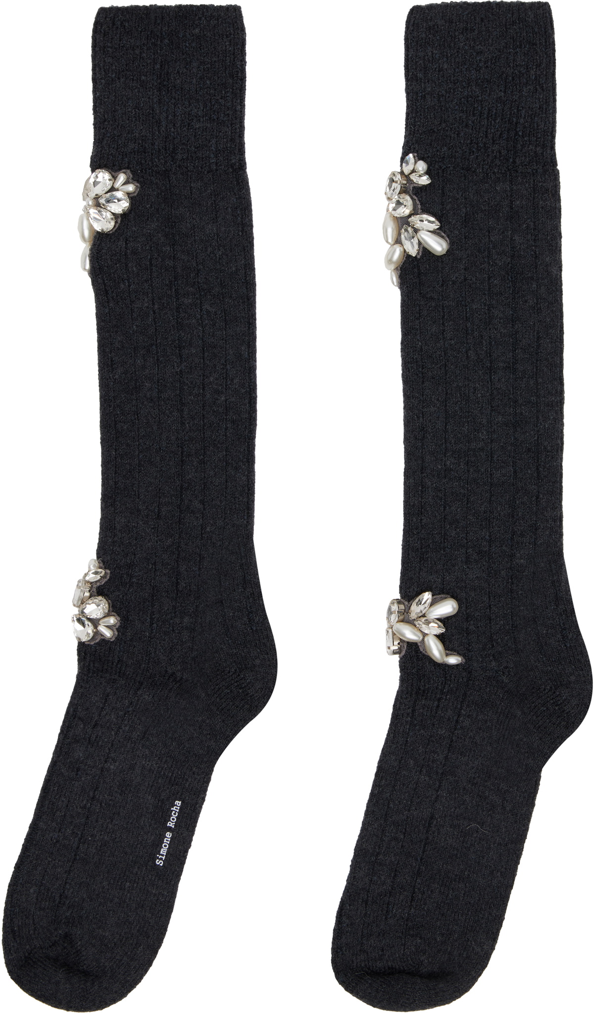 Simone Rocha Gray Embellished Rose Knee Socks