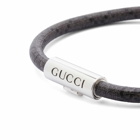 Gucci Men's Leather Strap Bracelet in Silver/Black