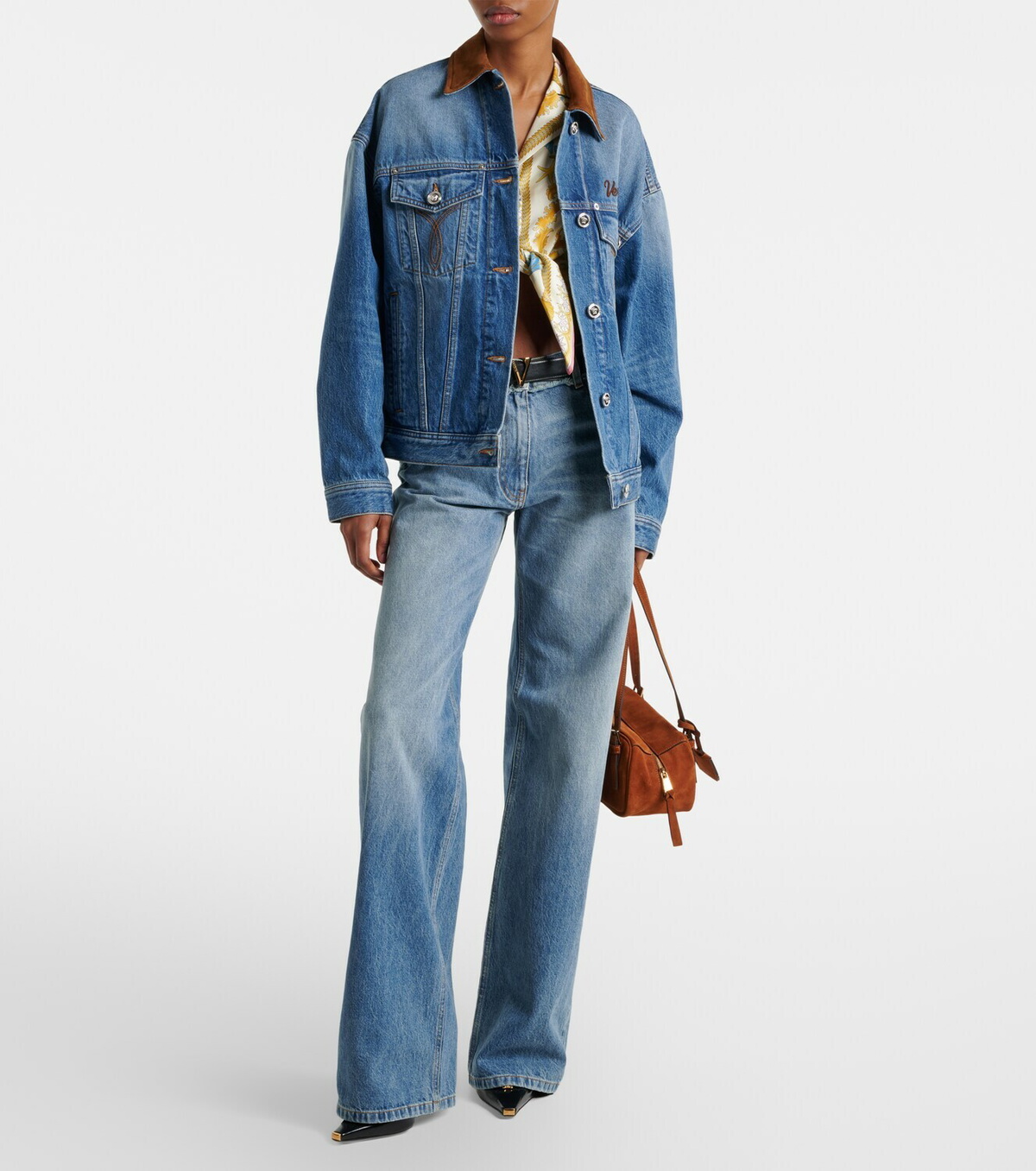 Versace Trucker suede-trimmed denim jacket