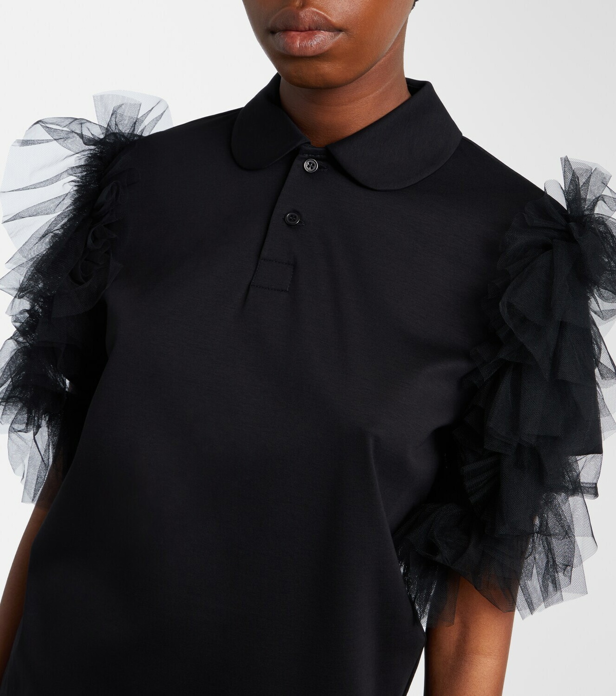 Noir Kei Ninomiya Tulle-trimmed cotton polo shirt