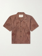 Kardo - Rohit Convertible-Collar Floral-Embroidered Silk-Satin Shirt - Brown
