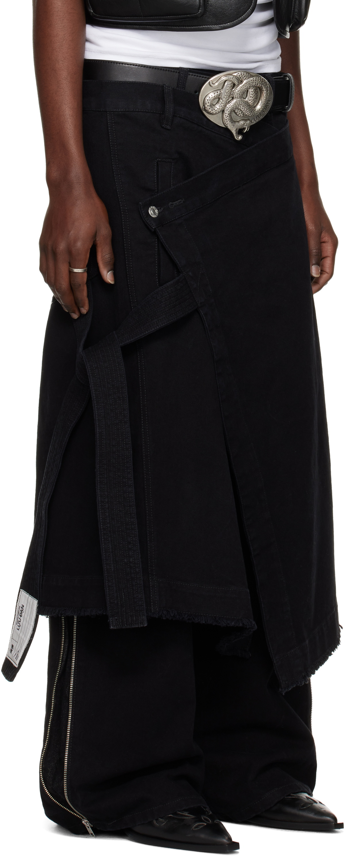 LU'U DAN Black Apron Denim Skirt