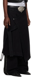 LU'U DAN Black Apron Denim Skirt