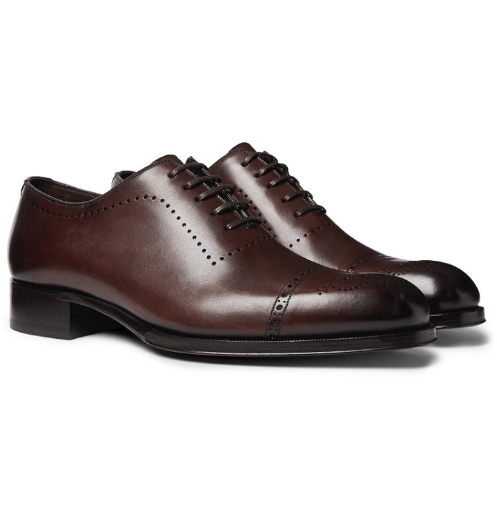 Photo: TOM FORD - Edgar Whole-Cut Polished-Leather Brogues - Brown
