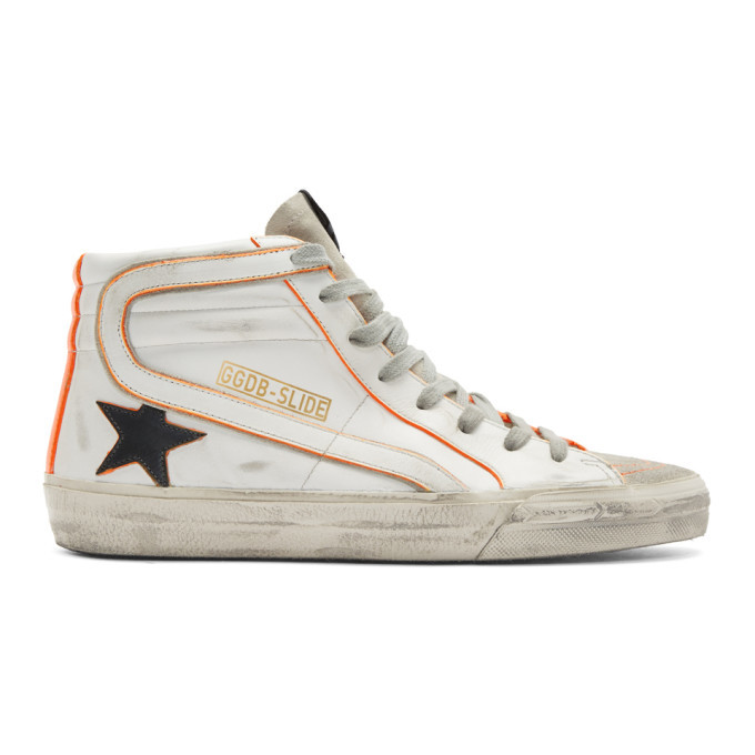 Photo: Golden Goose White and Orange Slide High-Top Sneakers