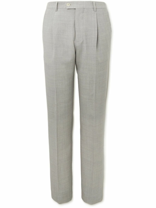 Photo: Brunello Cucinelli - Slim-Fit Tapered Pleated Virgin Wool Trousers - Gray