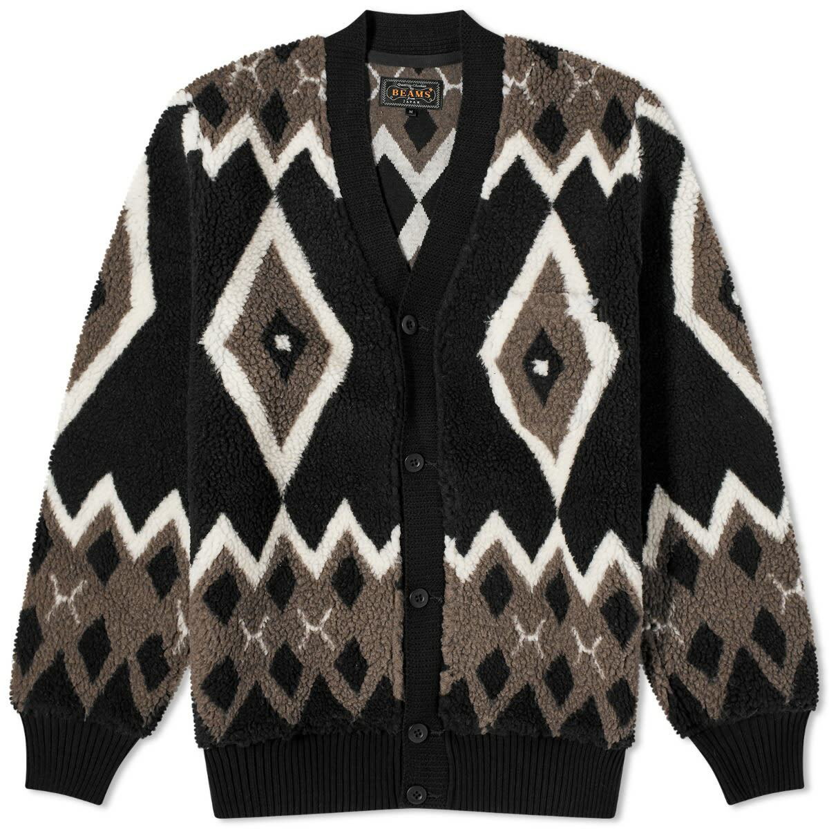 Beams Plus Men's Boa Jacquard Cardigan in Black/Grey Beams Plus