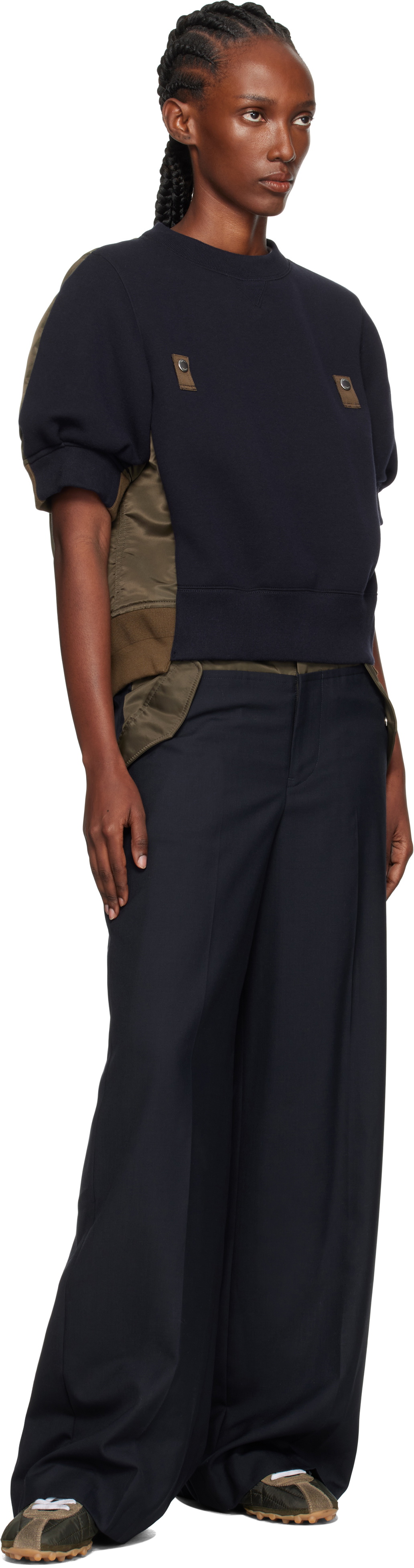sacai Navy & Khaki Sponge x Nylon Twill Sweatshirt