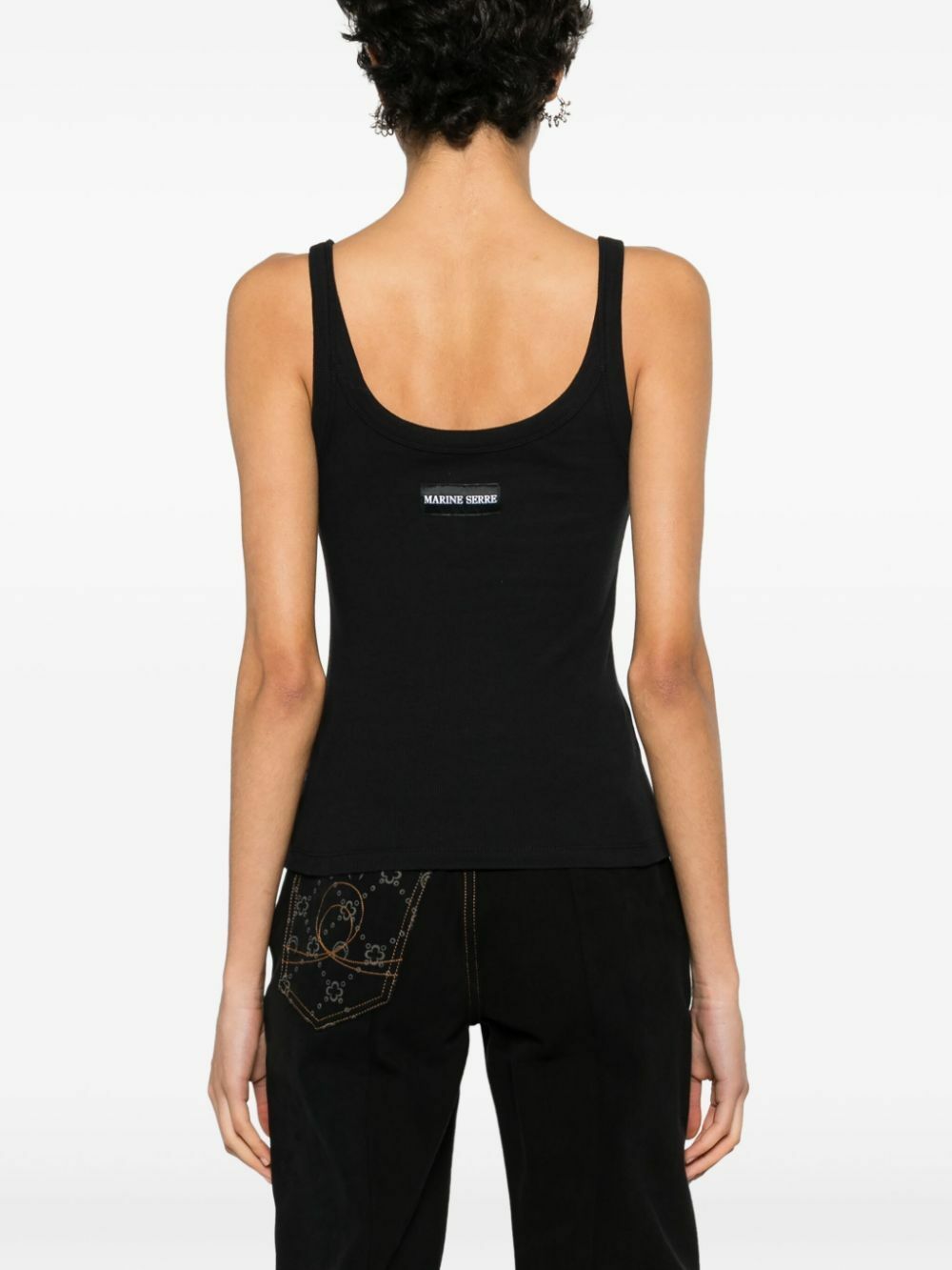 Marine Serre Black Crescent Moon-Embroidered Tank Top Marine