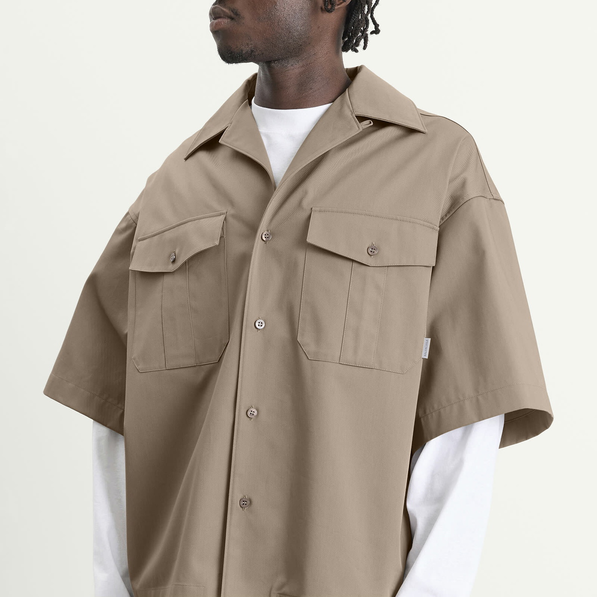 Balenciaga Men's Double Layer Bowling Shirt in Beige