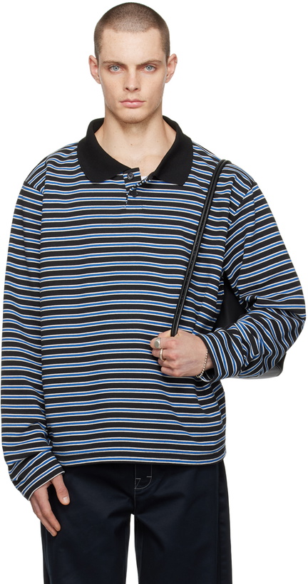 Photo: Still Kelly Black & Blue Striped Sweatshirt Polo
