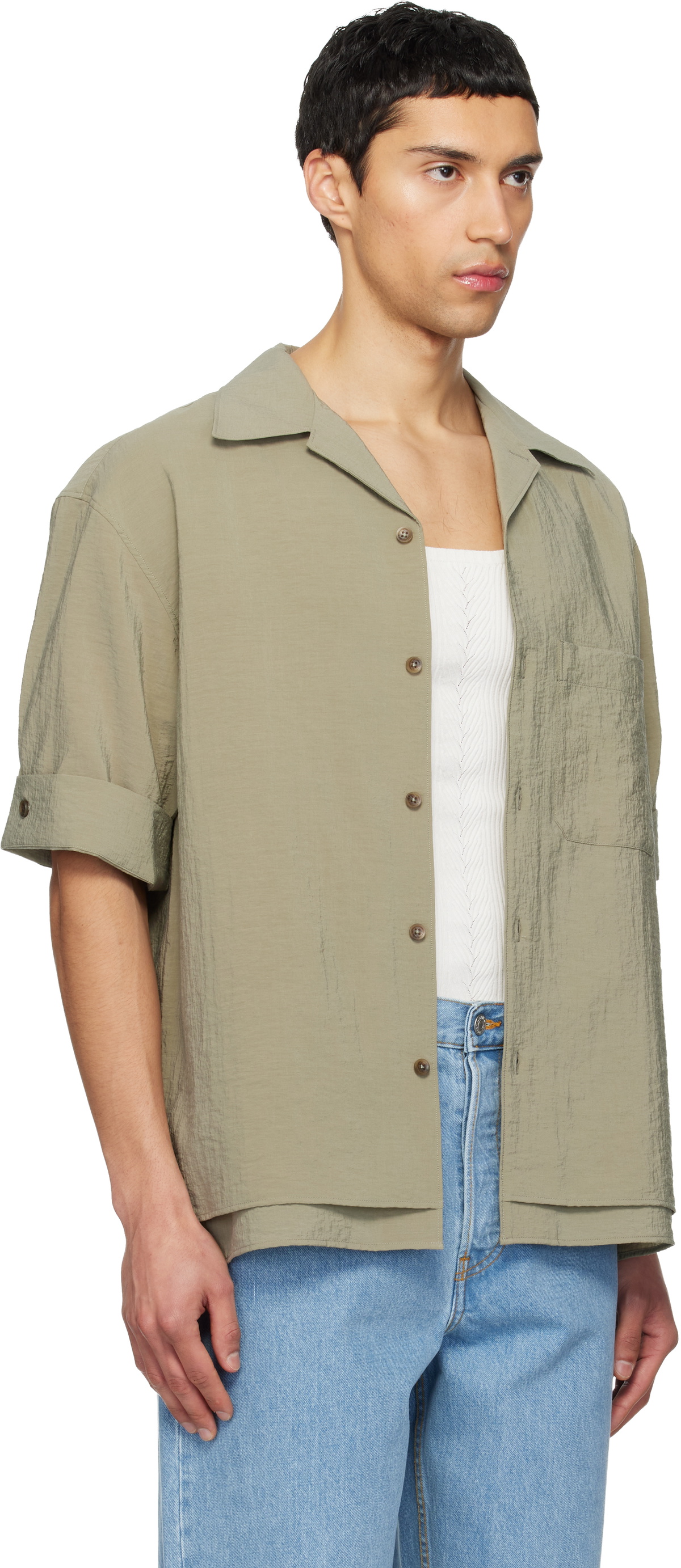 LE17SEPTEMBRE Khaki Double-Layered Open Collar Shirt