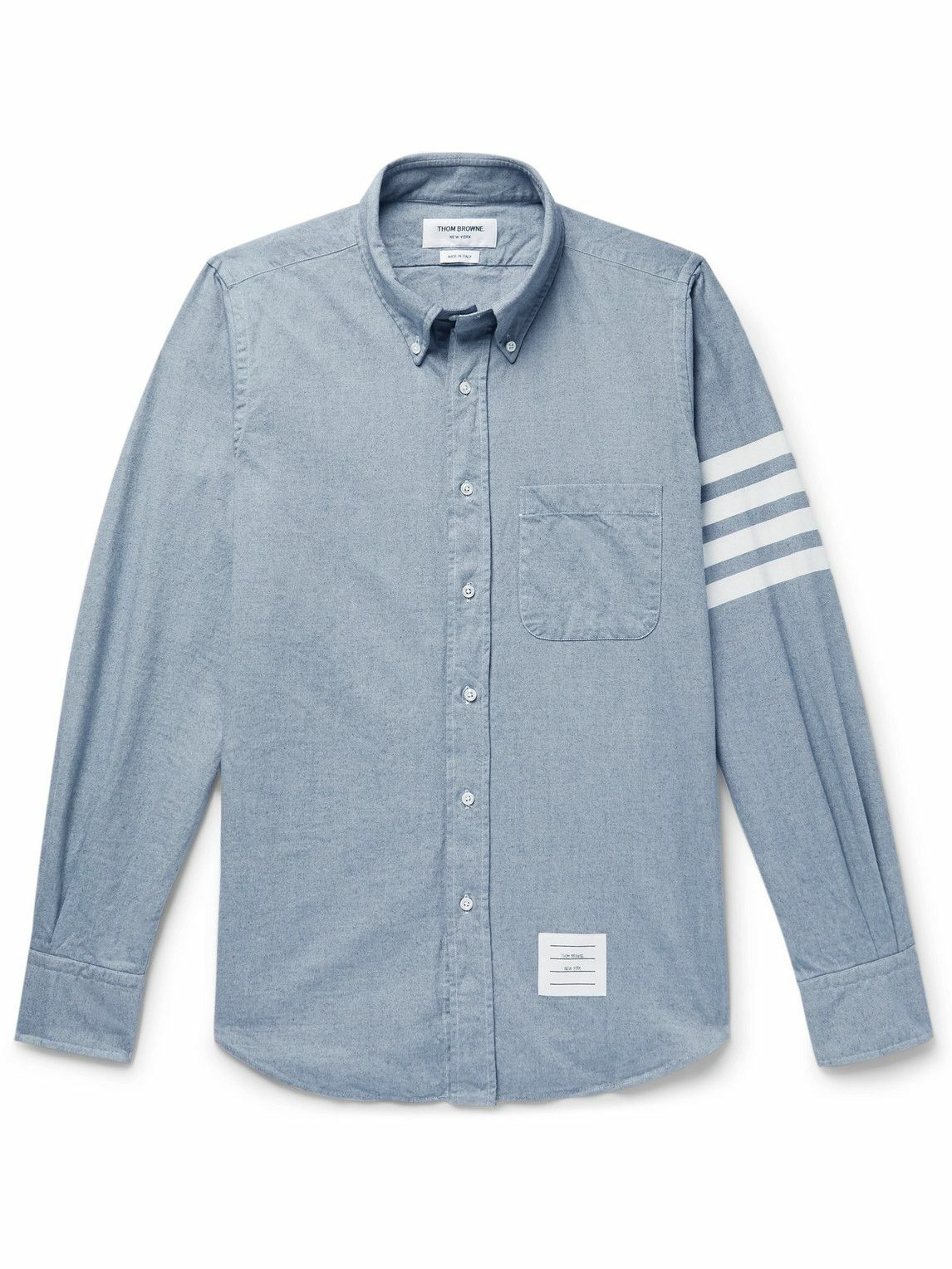 Thom Browne - Button-Down Collar Striped Cotton-Flannel Shirt - Blue ...