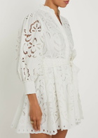 Alice + Olivia Lucy Embroidered Cotton Mini Shirt Dress White
