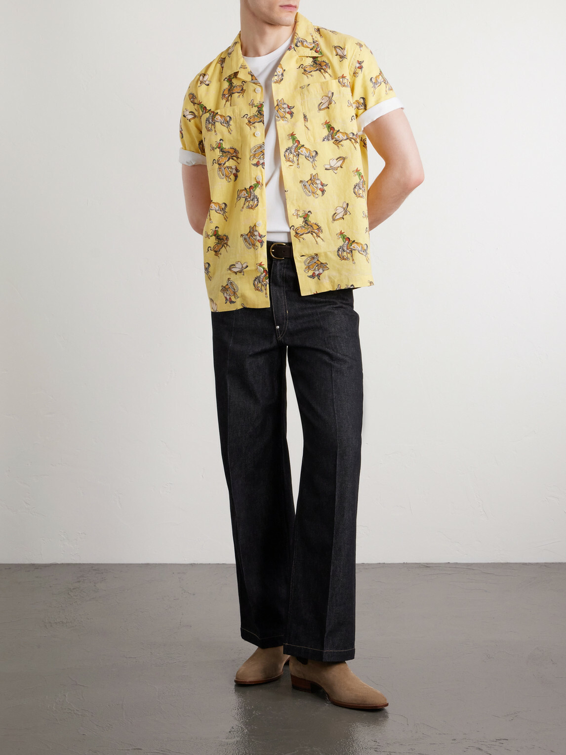 RRL - Convertible-Collar Printed Linen and Cotton-Blend Shirt - Yellow
