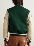 Golden Bear - The Albany Ben Appliquéd Wool-Blend and Leather Bomber Jacket - Green