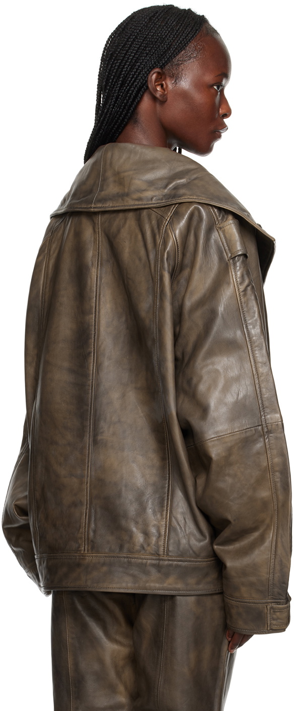 REMAIN Birger Christensen Brown Oversized Leather Jacket