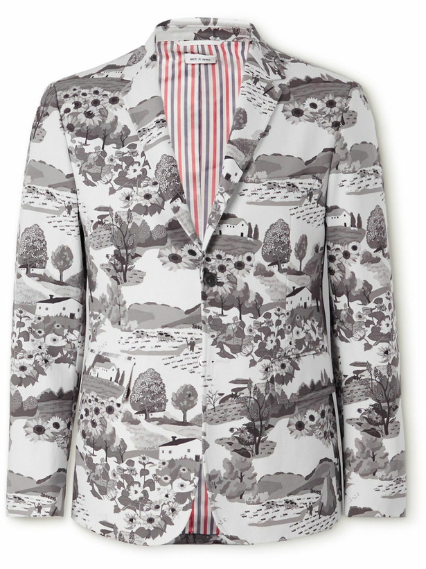 Photo: Thom Browne - Unstructured Printed Cotton-Canvas Blazer - Gray