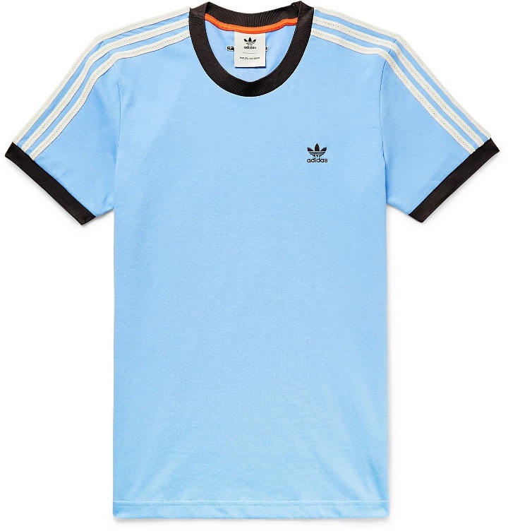 Photo: adidas Consortium - Wales Bonner Logo-Embroidered Striped Cotton-Blend Jersey T-Shirt - Blue
