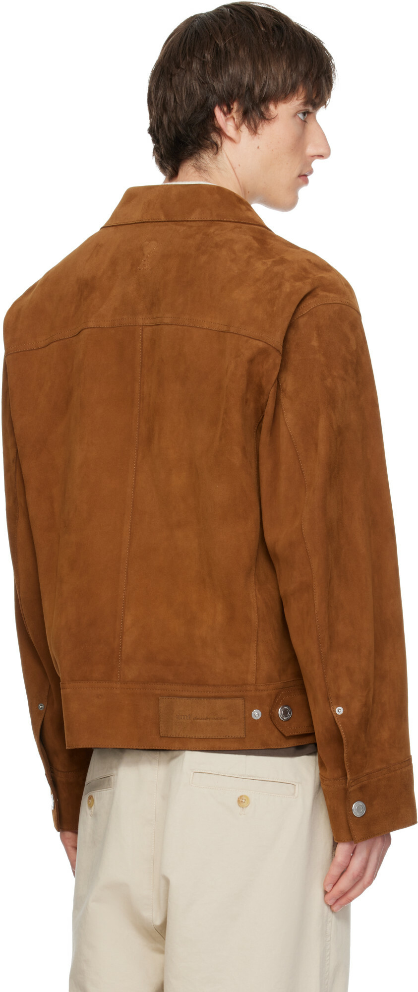AMI Paris Tan Leather Trucker Jacket