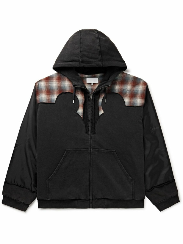Photo: Maison Margiela - Pendelton Panelled Cotton-Jersey, Checked Virgin Wool-Flannel and Shell Zip-Up Hoodie - Black