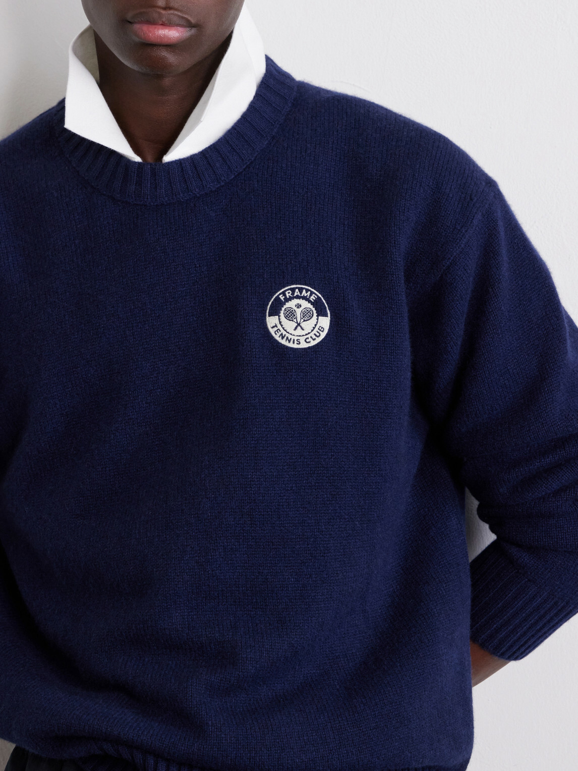 FRAME - Logo-Embroidered Cashmere Sweater - Blue