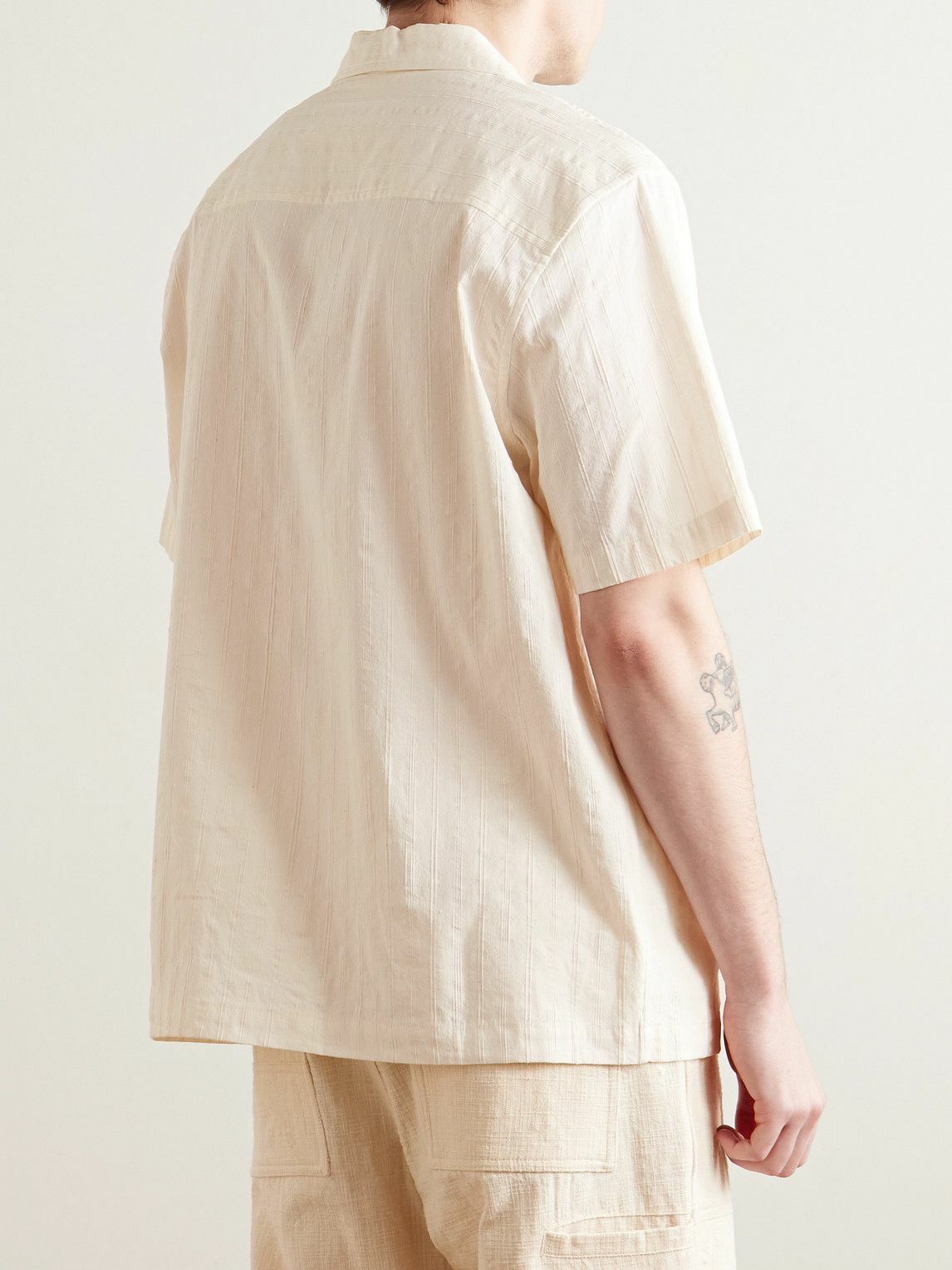 MILES LEON - Rosa Camp-Collar Striped Tumbled Cotton and Linen-Blend Shirt - Neutrals