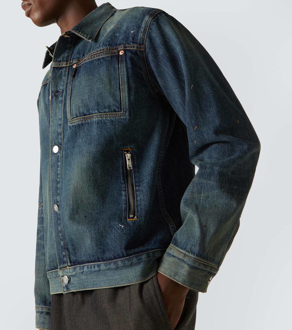 Undercover Embroidered faded denim jacket