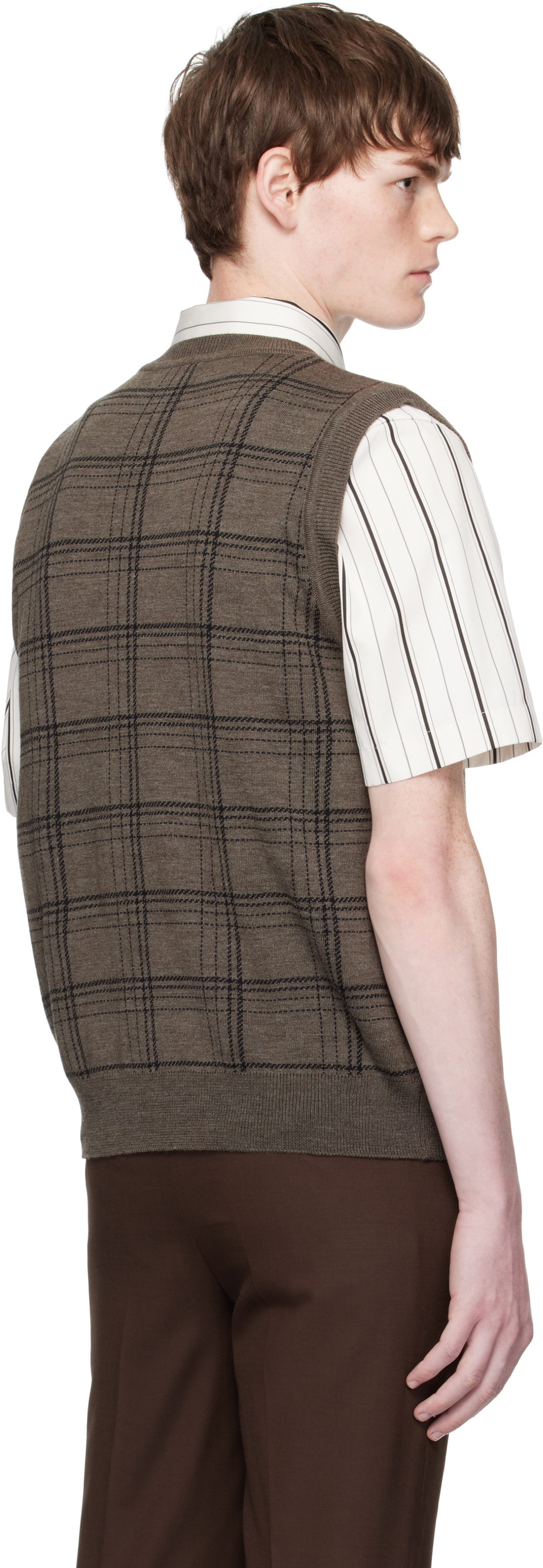Ernest W. Baker Brown Check Jacquard Vest