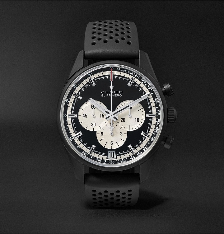Photo: Zenith - El Primero Chronomaster 45mm Ceramicised Aluminium and Rubber Watch - Black