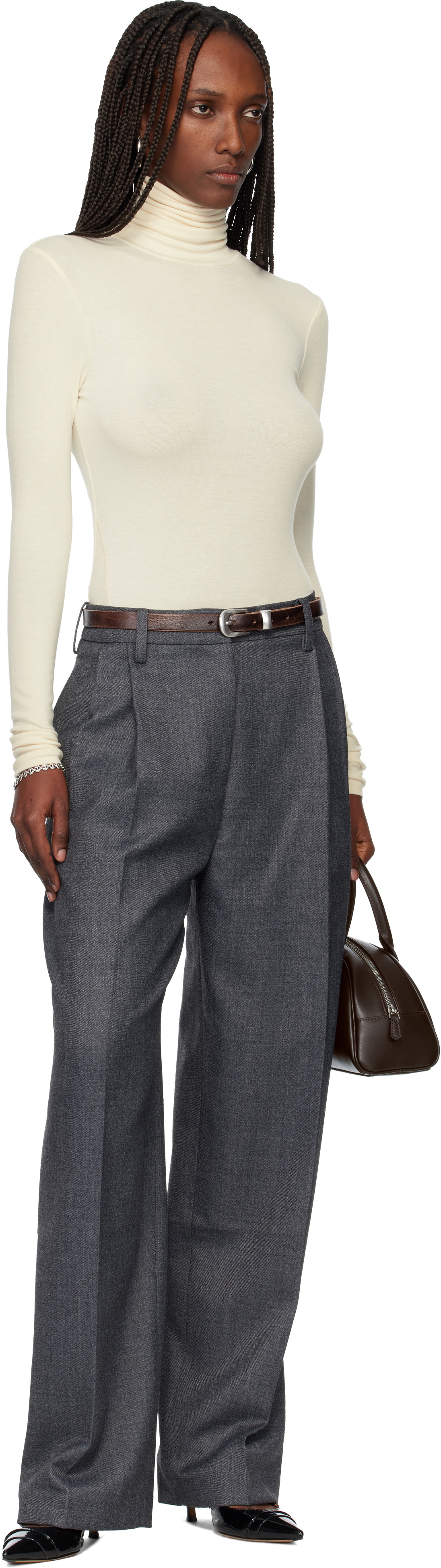 TONYWACK Gray Pleated Wool Tailored Trousers