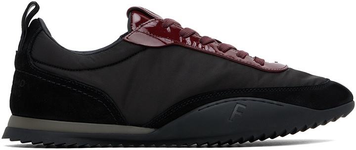 Photo: Ferragamo Black & Burgundy Patent Leather Trim Sneakers