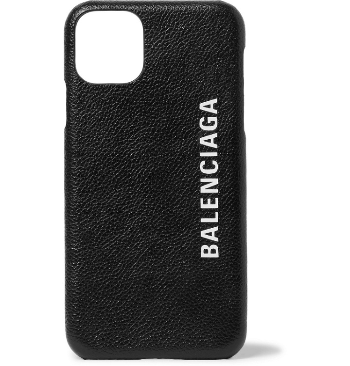 Photo: Balenciaga - Logo-Print Full-Grain Leather iPhone 11 Case - Black