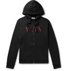 Valentino - Logo-Print Loopback Cotton-Blend Jersey Zip-Up Hoodie - Black