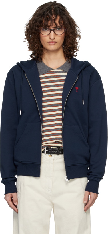 Photo: AMI Paris Navy Ami de Coeur Zipped Hoodie