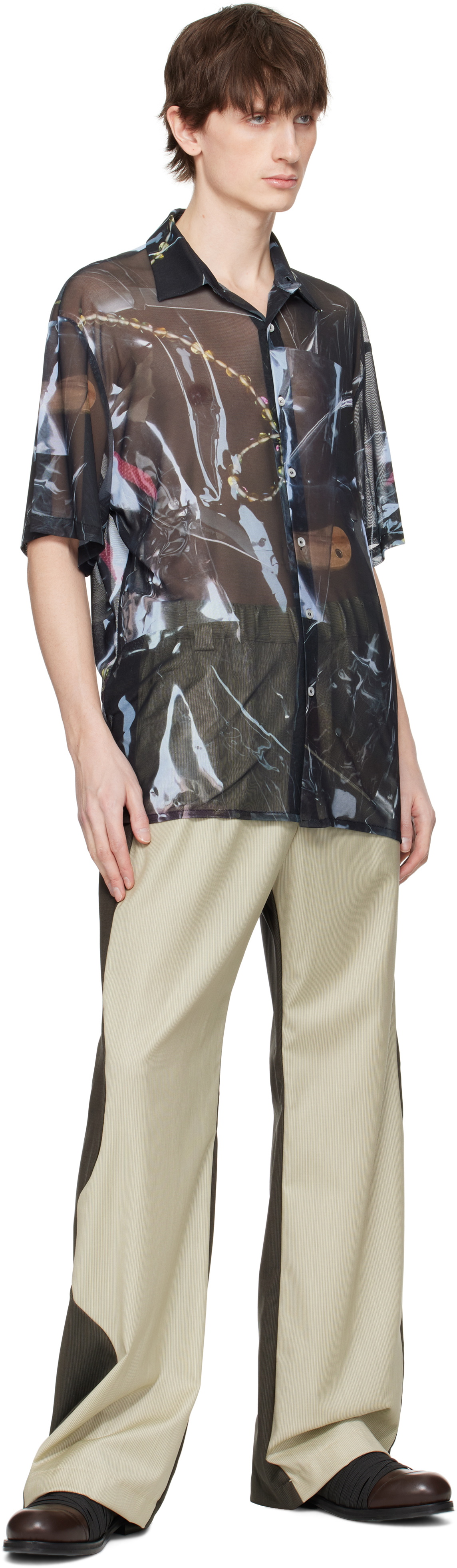 Serapis Blue & Black Sougiades Grid Mesh Shirt