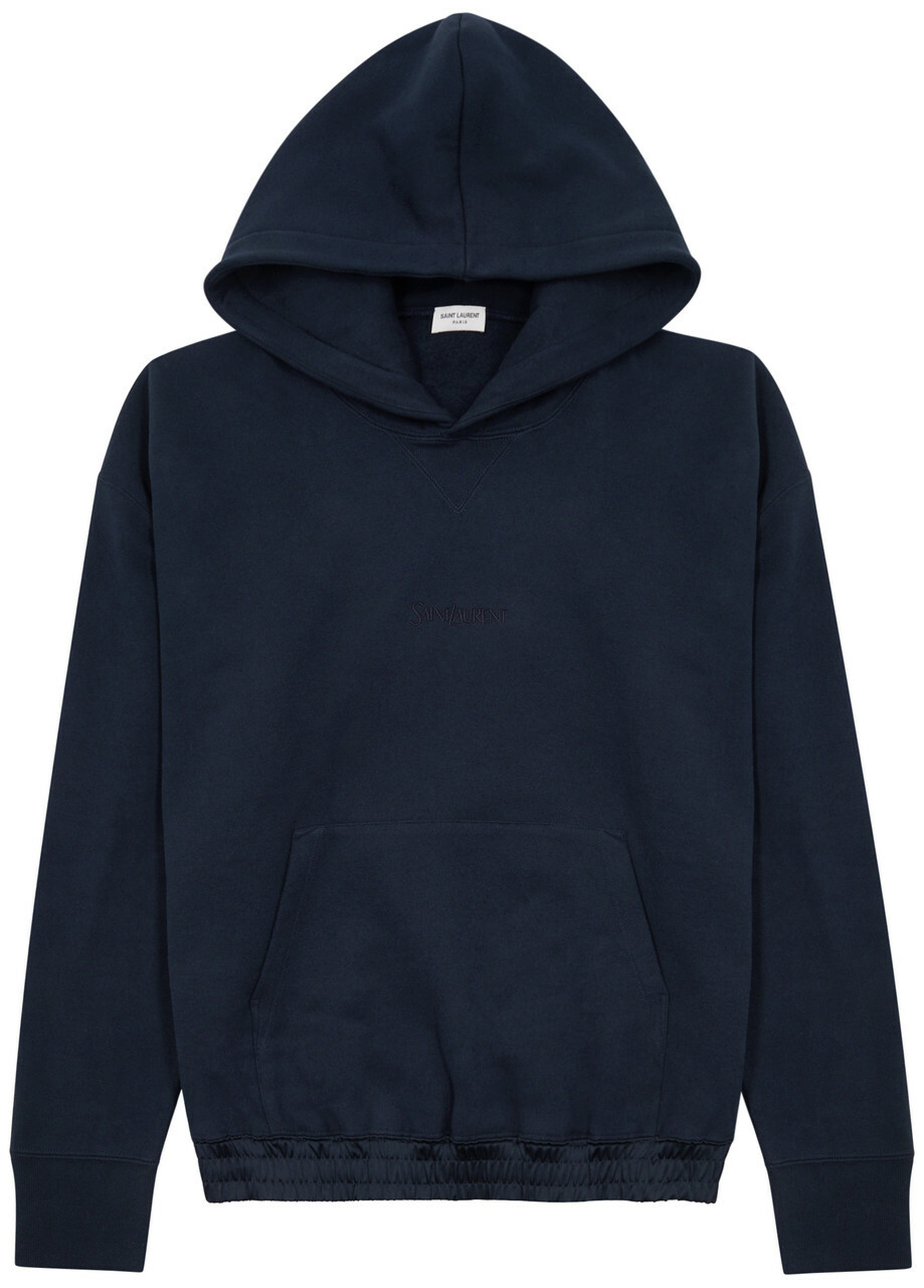 パーカー・フーディ Saint Laurent Dark blue cotton sweatshirt Saint Laurent Logo-embroidered Hooded Cotton Sweatshirt Blue