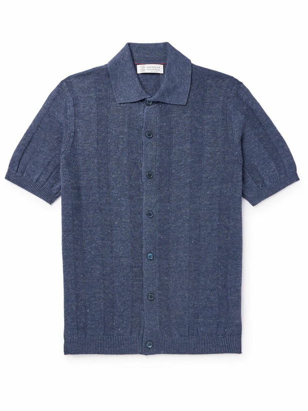 Photo: Brunello Cucinelli - Striped Linen and Cotton-Blend Shirt - Blue