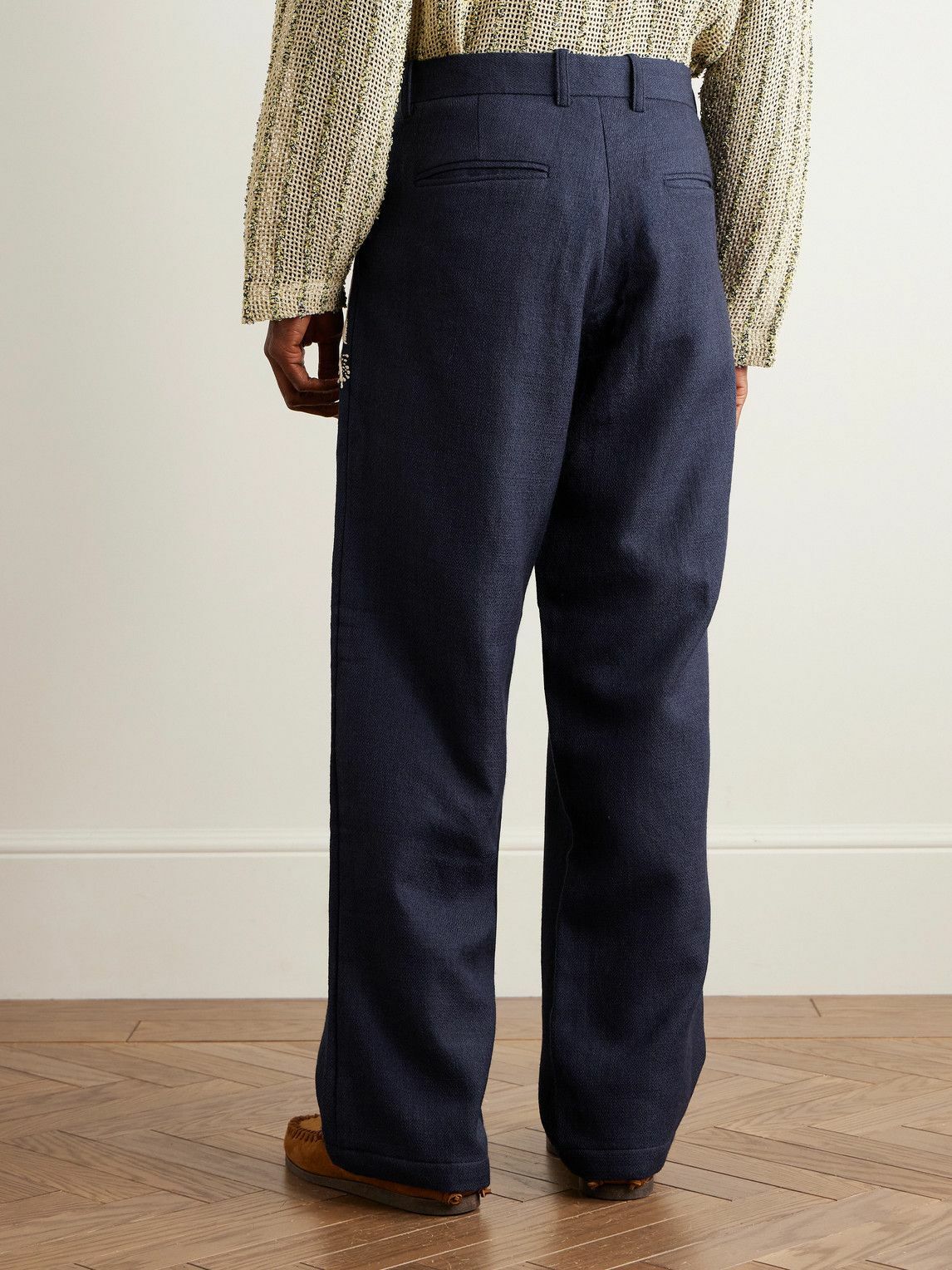 Kartik Research - Pleated Embroidered Wool Trousers - Blue