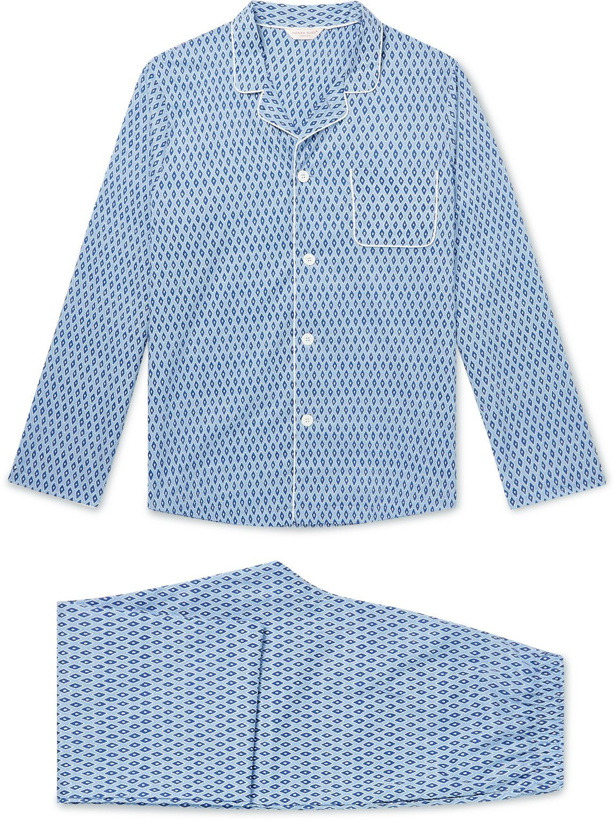 Photo: Derek Rose - Nelson Printed Cotton-Poplin Pyjama Set - Blue