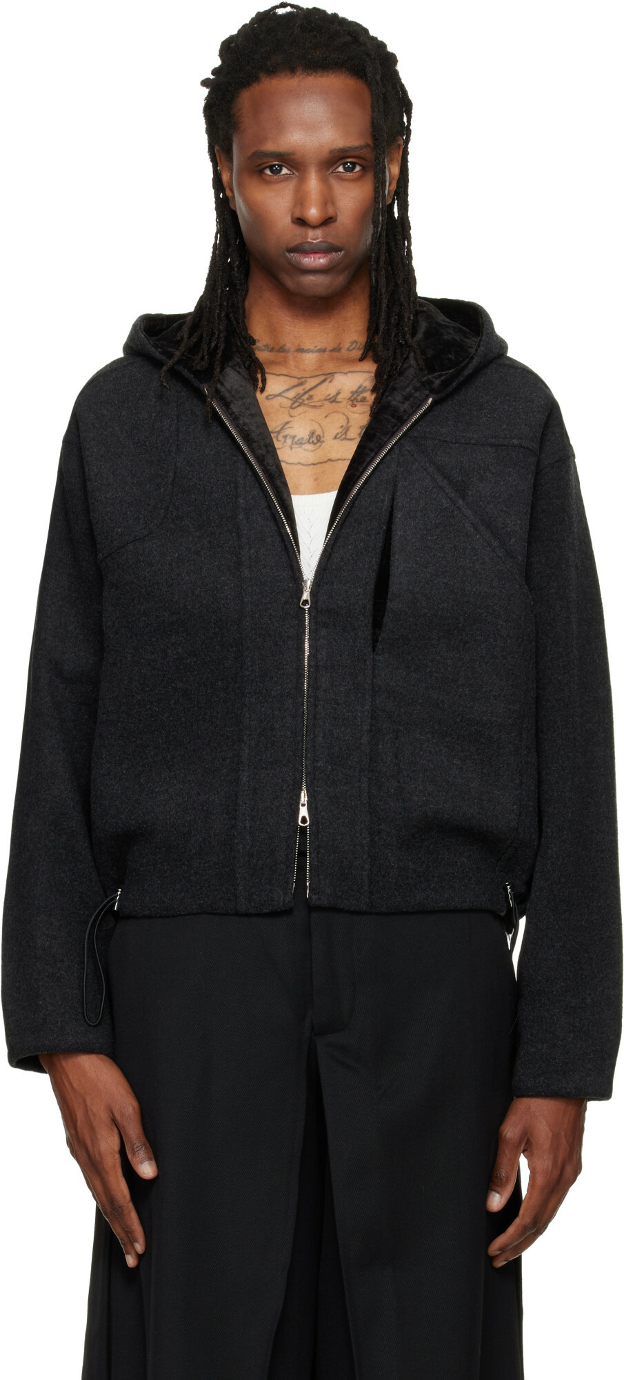 NULLUS Gray Woolen Hooded Hunting Jacket