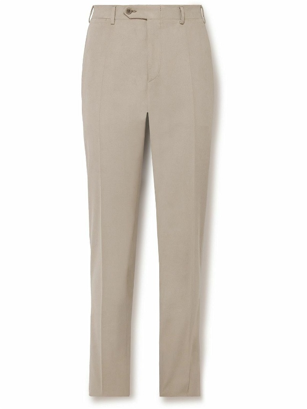 Photo: Canali - Slim-Fit Brushed Cotton-Blend Twill Suit Trousers - Neutrals