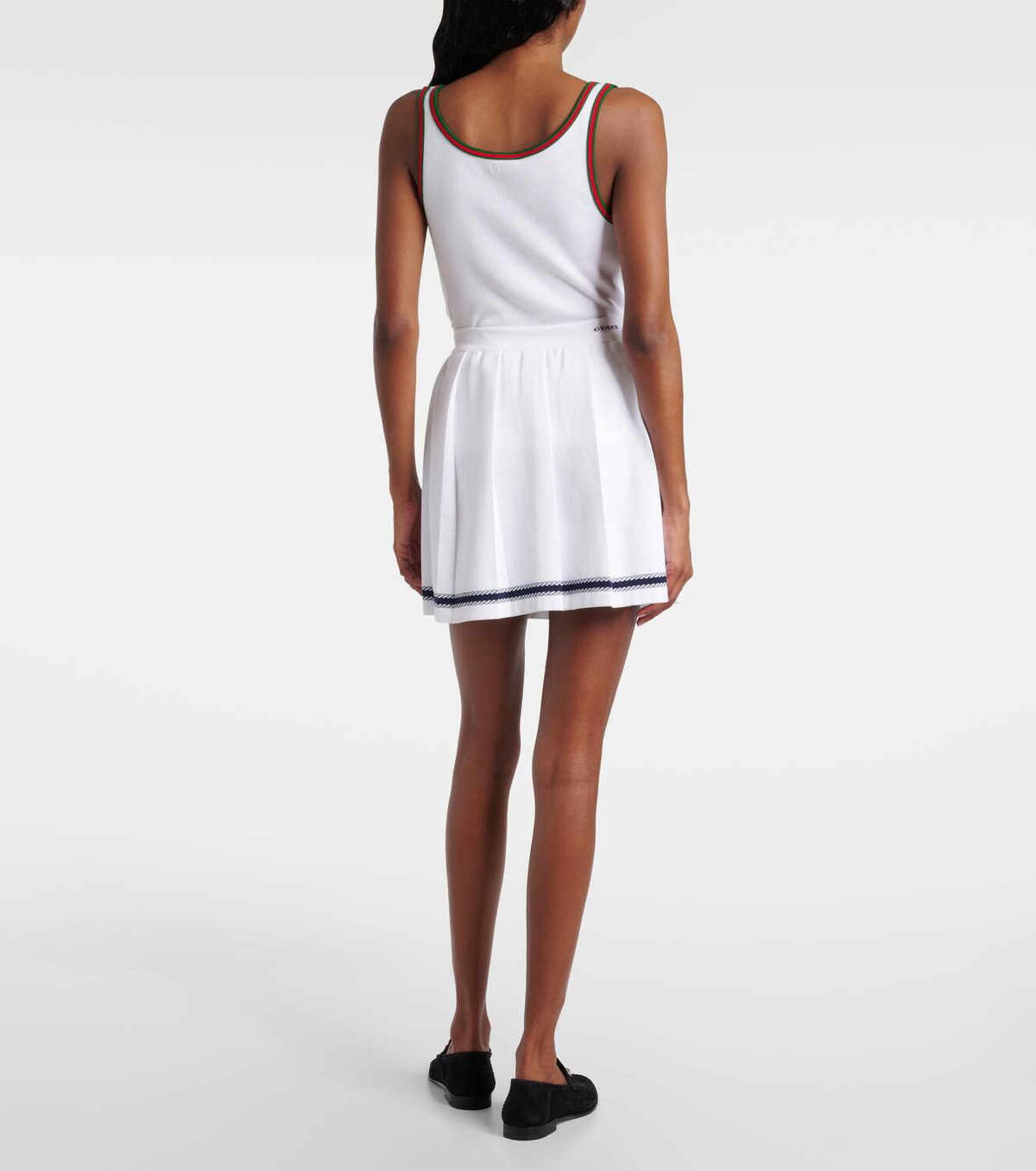 GUCCI プリーツスカート 6号 ホワイト Gucci Intarsia pleated cotton-blend miniskirt Gucci