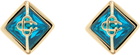 Casablanca Gold & Blue Crystal Monogram Earrings