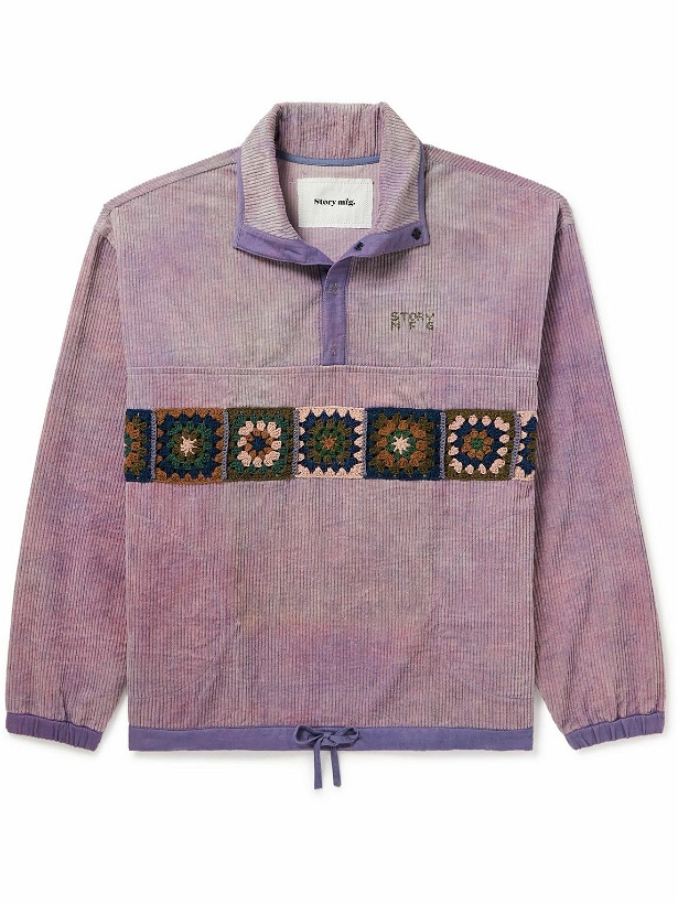 Photo: Story Mfg. - Crochet-Trimmed Organic Cotton-Corduroy Half-Placket Sweatshirt - Purple