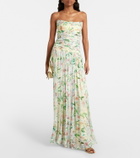 Là Fuori Draped floral caped gown