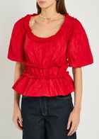Damson Madder Everly Ruffled Taffeta Blouse Red