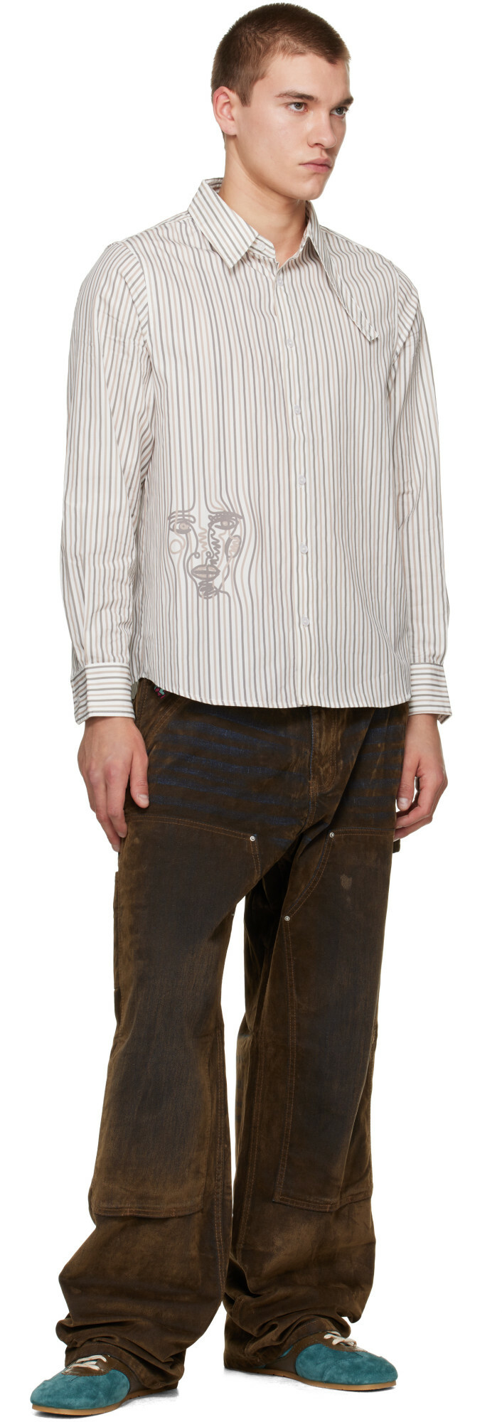 KidSuper White Striped Face Shirt