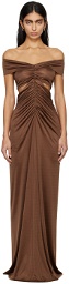 Atlein Brown Ruched Maxi Dress